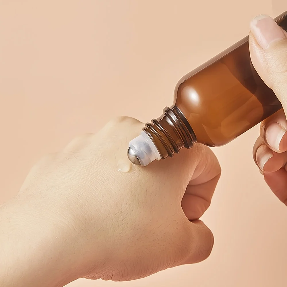 5/10/15/20/30/50/100ML Amber Roller Bottle Glass Refillable Essential Oil Perfume Bottles Roll on Vials Empty Sample Containers