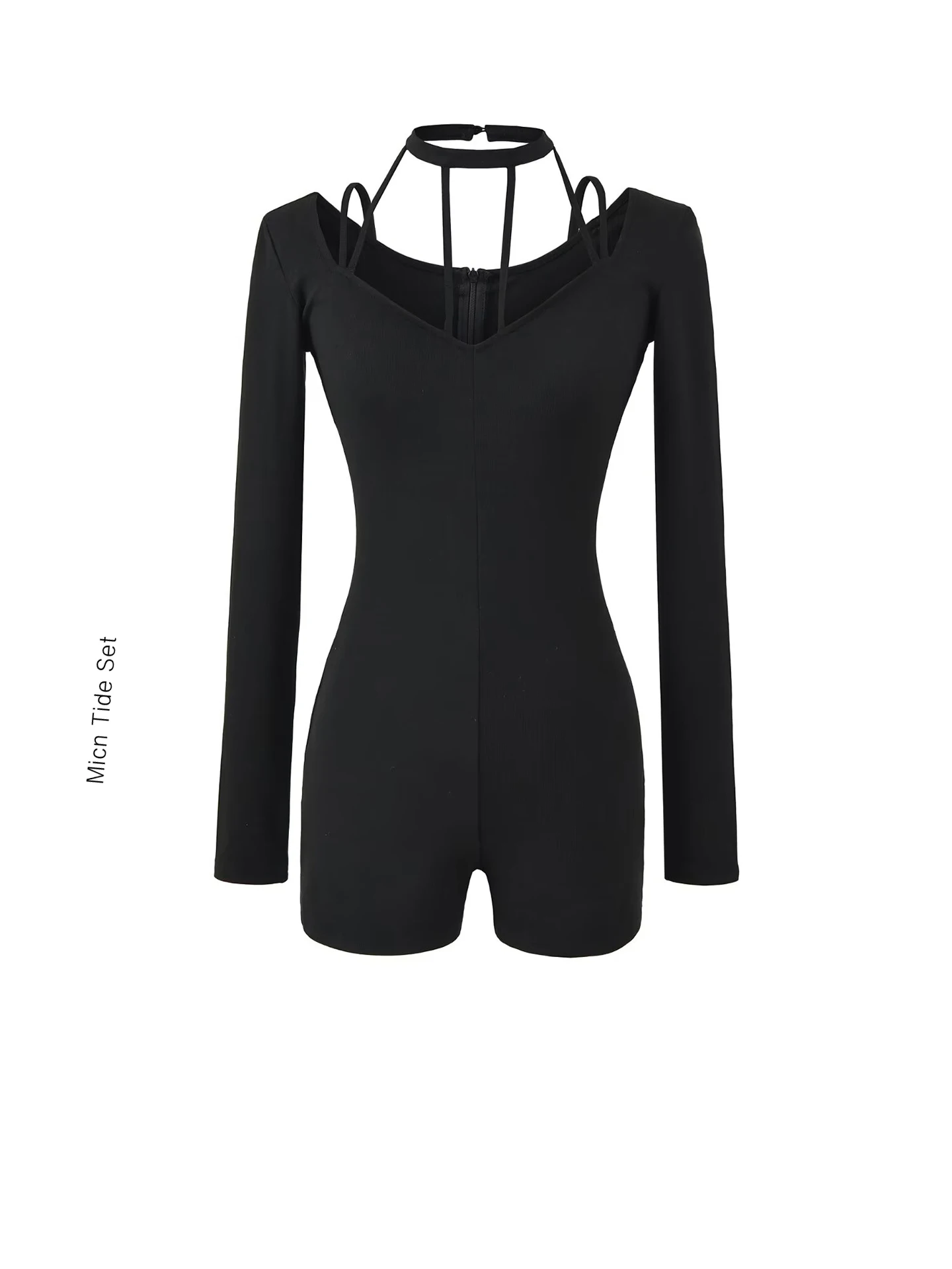 

Bla Piece Suit for Women Autumn Long Sve Hollow out Design High Ne ort Pants Commute Sle Straight Leg High Waist