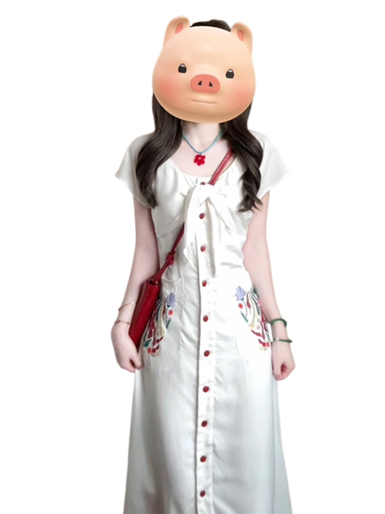 Robe brodée rétro blanche pour femmes, nouvelle collection été 2021, taille haute, ligne a, Dr Ele, jupe longue qui emettant la taille, douce