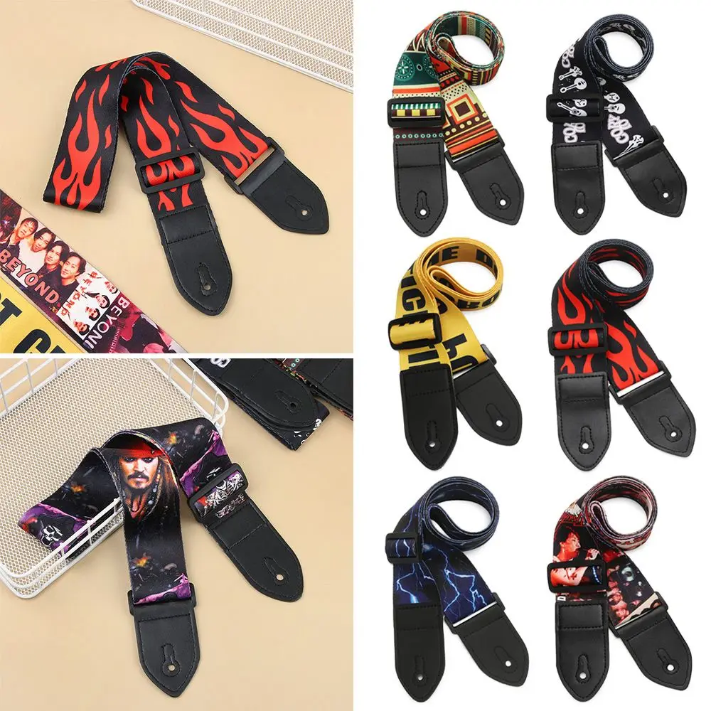 Colorful Printing Nylon Adjustable Blue Lighting Design Guitar Strap Bass Belt Guitar Accessories