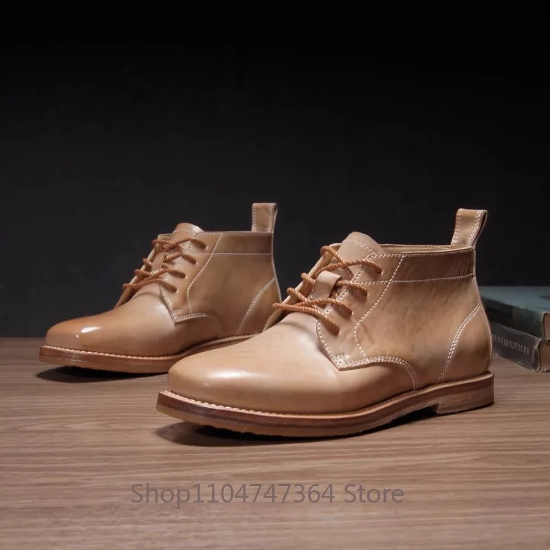 

Handmade Ankle Boots Men's Shoes Genuine Leather Casual High End Chelsea Boots Male Outdoor Hiking Motorcycle Boots