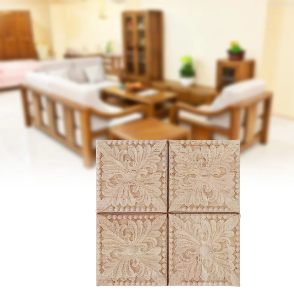 Escultura quadriculada Applique para Decoração Móveis, Decalque sem pintura, B, 4Pcs