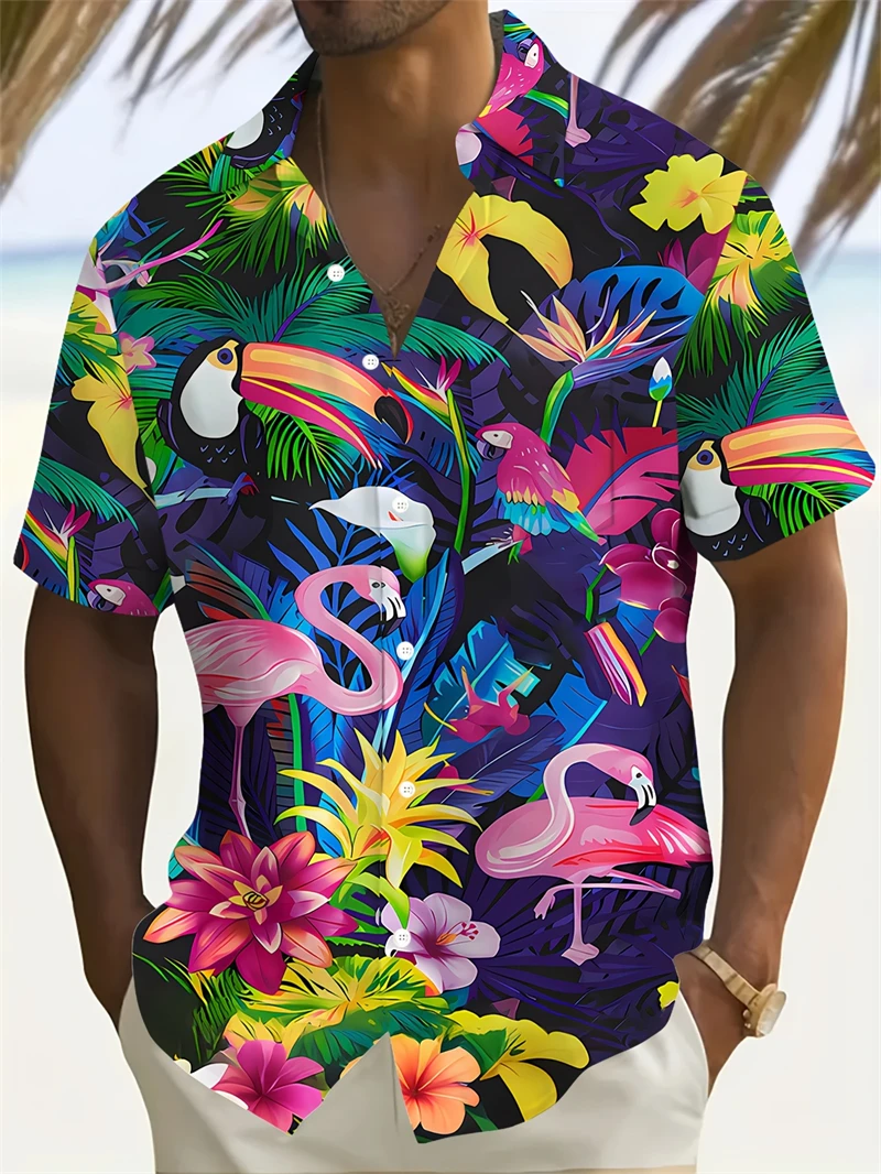 Flamingo Parrot 3d Print Hawaiian Shirt Men Women Fashion Turn Down Beach Shirts Hawaii Blouse Vocation Turn Down Collar Shirts