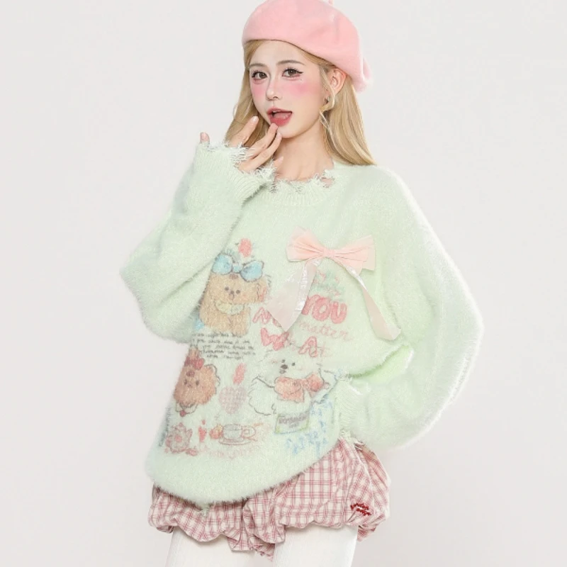 New Fashion Laid-back High-end Knitted Top Korean-style Sweet Cute Puppy Fringed Pullover Sweater for Women 2026 Autumn/winter