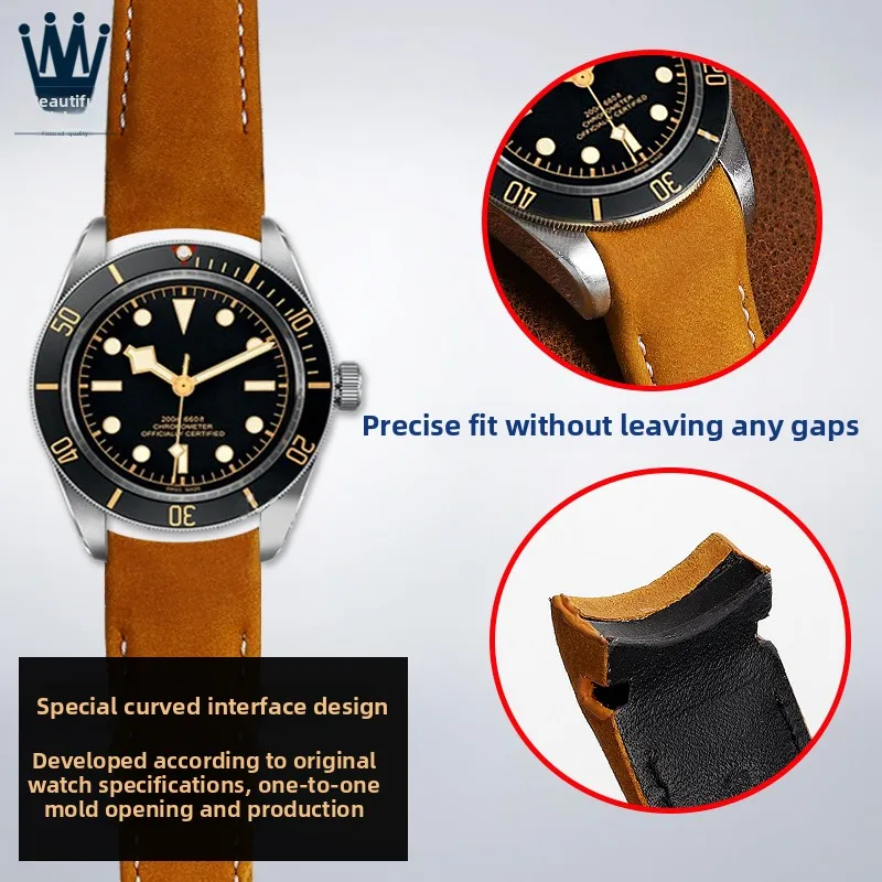 

For Tudor Biwan Timing M79363 M79360 Men's Black Brown Blue 20mm 22mm Curved End Watch strap Retro Cowhide Men's Watchband Tool
