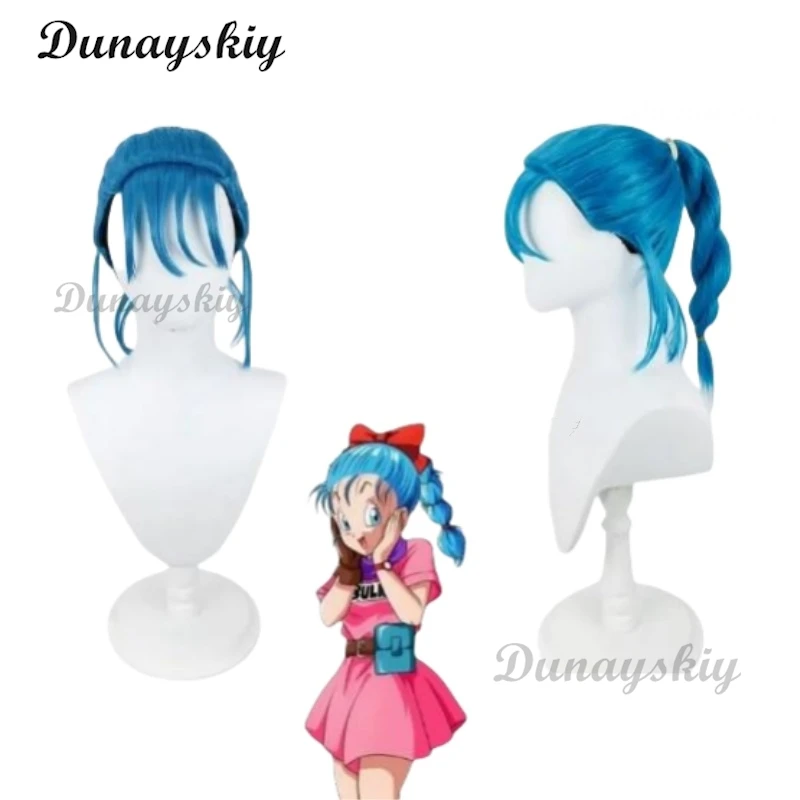 

Bulma Wig Buruma Cosplay Wig Blue Braided Wigs Ponytail Pigtails Heat Resistant Hair Halloween Role Play Costume + Wig Cap