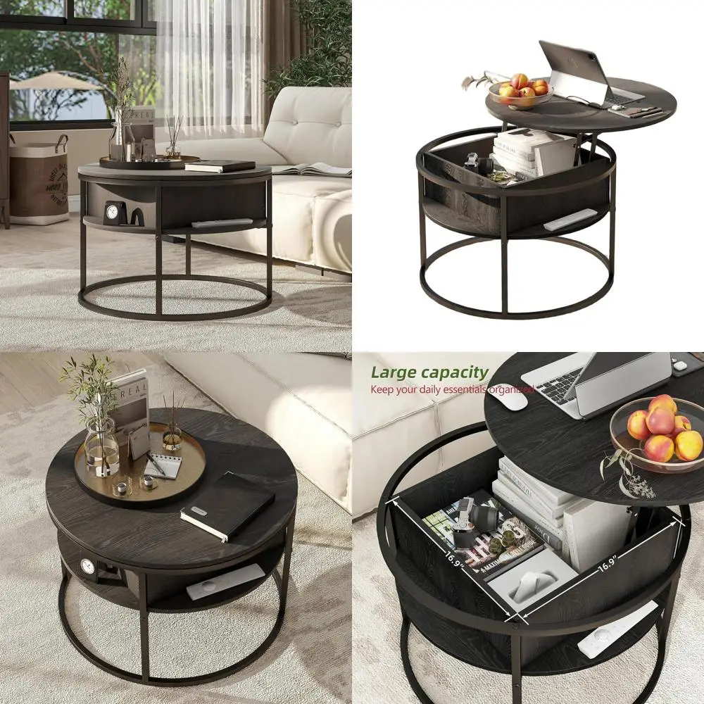 

Журнальный столик с подъемным верхом в стиле фермерского дома и скрытым отделением для хранения