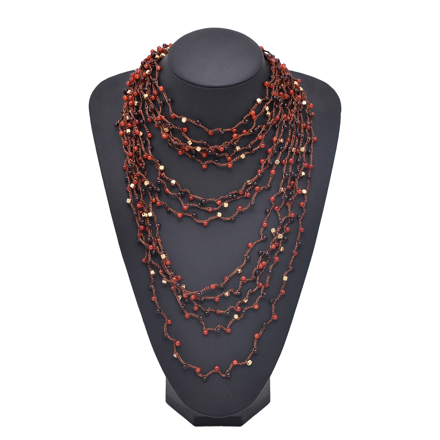 

New Retro Bohemian Style Multi-layer Beaded Necklace Jewelry for Women Exaggerated Atmosphere Hand-woven Cross-neck Chain Gift