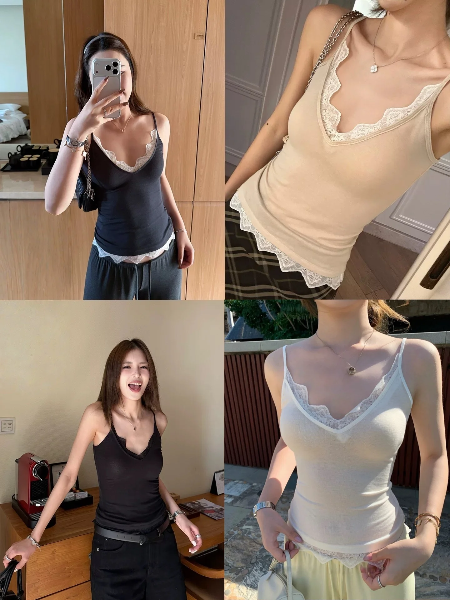 

Lace Patchwork Strap Vest Women's plus Size Summer New Style V-neck Slim Fit Inner Wear Sleeveless Top Elegant Simple Design