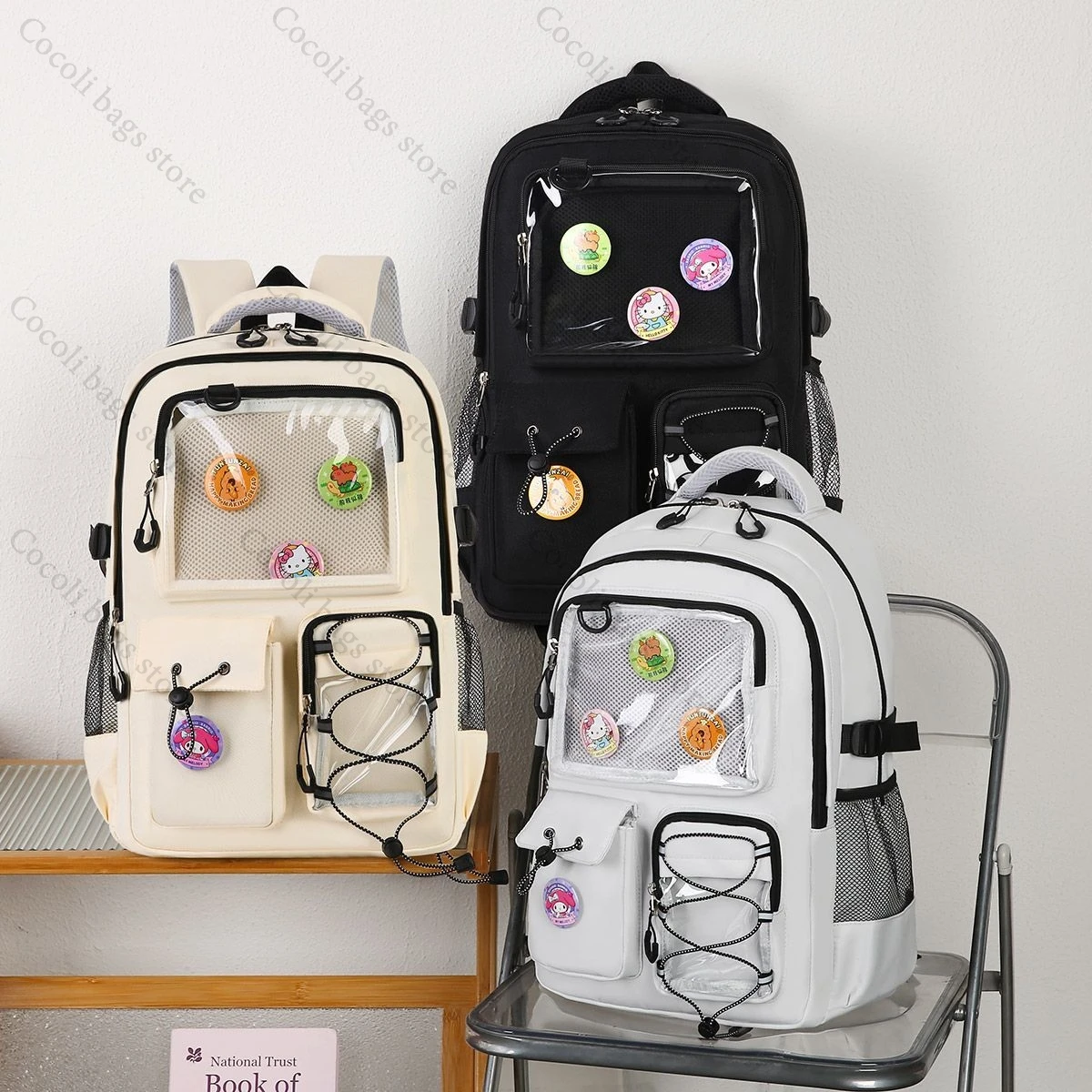 Large Capacity Backpack with Transparent Pocket School Bag Multi-Pocket School Backpack Ita Backpack Student Bag Book Bag