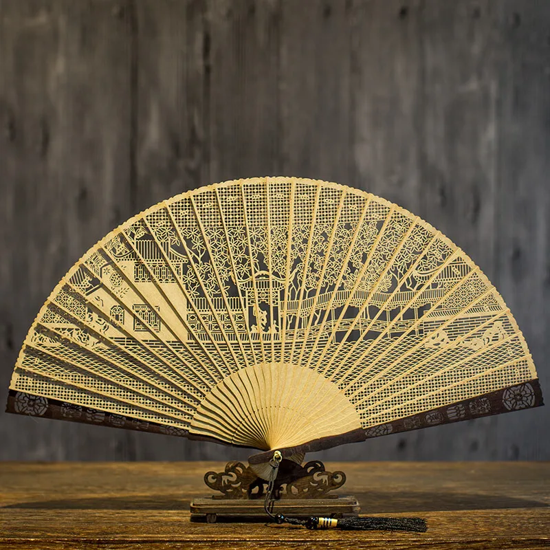 Sandalwood Fan Chinese Style Sandalwood Fan Folding Fan Craft Fan Gift Fan Log Style Decoration