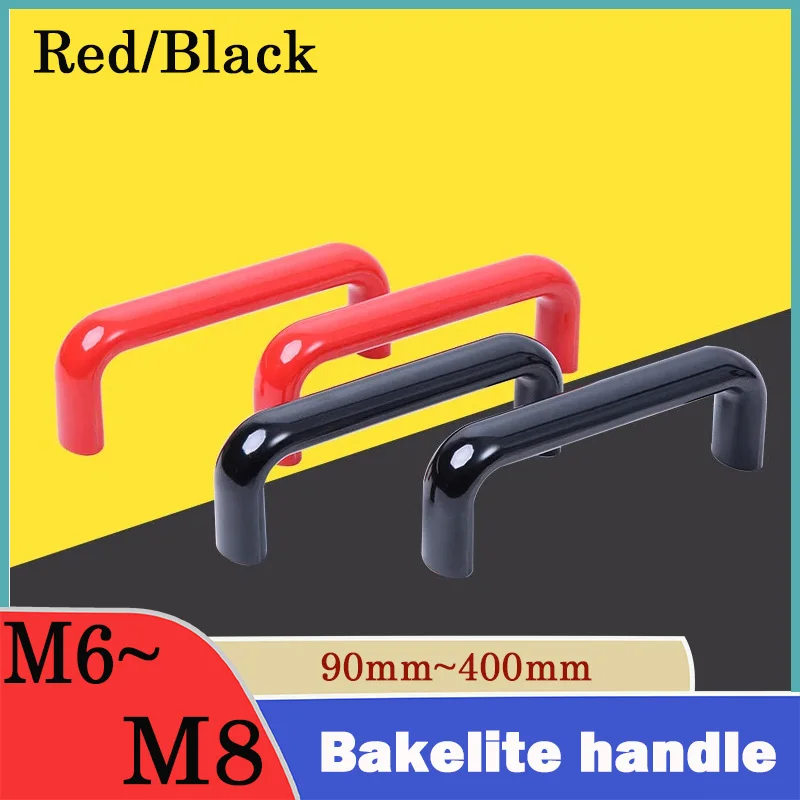 1Pcs Black/Red Bakelite Oval Handle, U-Shaped Door Handle, Insulated, Anti-Static, High-Temperature Resistant  M6/M8