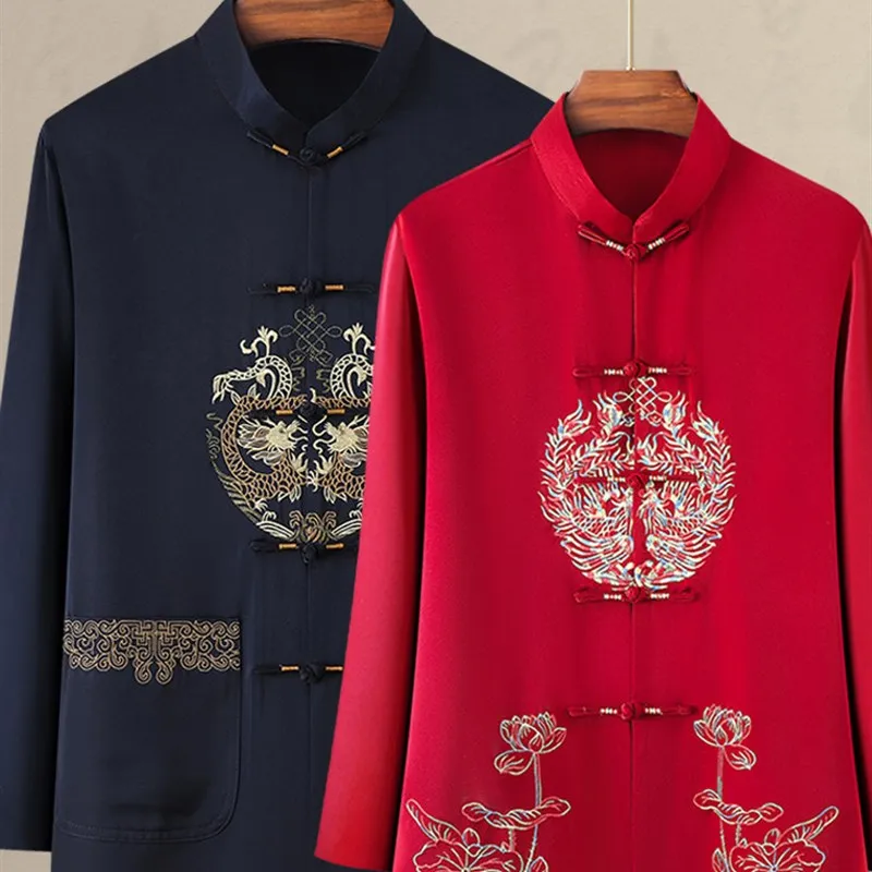 

Middle-Aged And ly Couples' Long Sve Tang Suit Wedding Dr for andpa And andma Celebrating Their 70th Anniversary