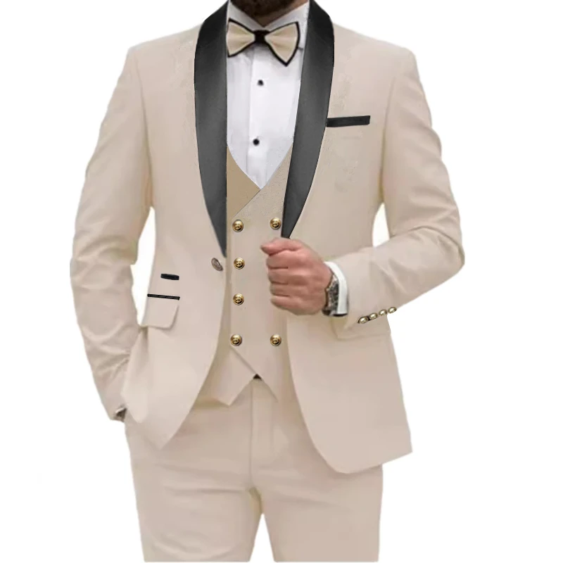 

2024 Fashion New Men Casual Boutique Solid Color Slim Fit Business Suit Trousers Coat 3 Pcs Set Dress Blazers Jacket Vest Pants