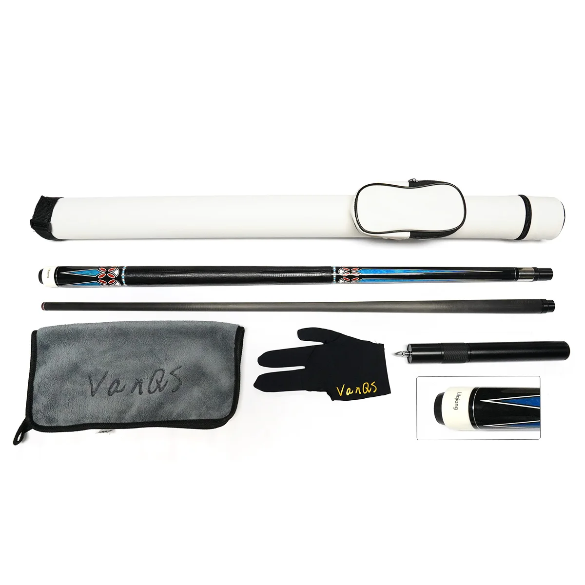 Carbon fiber shaft billiard cue 1/2 pool stick 58 inch length 12.5mm tip with cue bag and glove and stick cleaning cloth