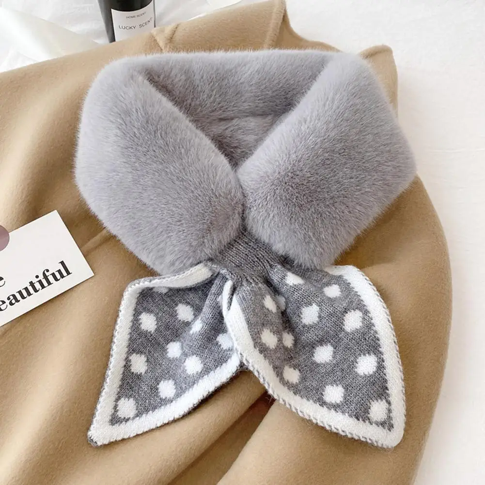 Cross Scarf For Women Autumn Winter Keep Warm Thick Plush Neck Collar Solid Color Fake Rabbit Fur Snood Scarves Warmer Girl Gift