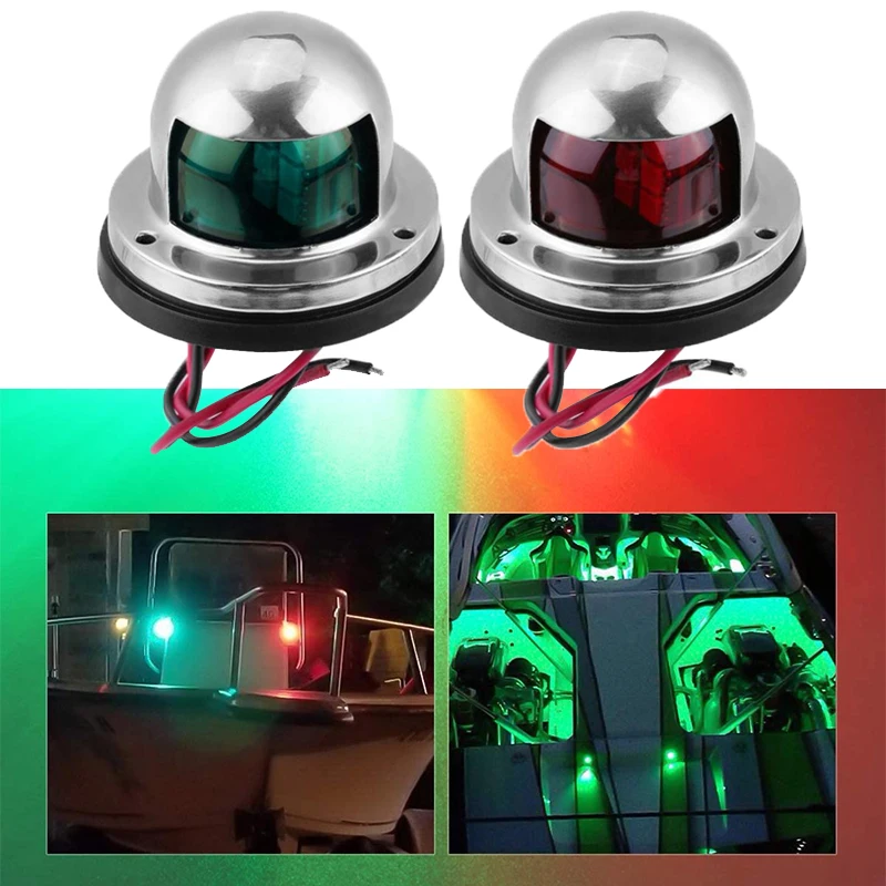 Stainless Steel 12V LED Bow Navigation Light Red Green Sailing Signal Light for Marine Boat Yacht LED Starboard and Port