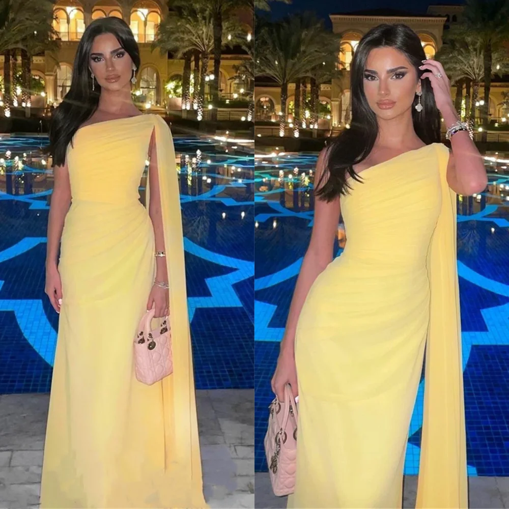 Customized Elegant One-shoulder Sheath Cocktail Dresses Fold Chiffon Anke length Party  فساتين سهره فاخره  vestidos de gala muje