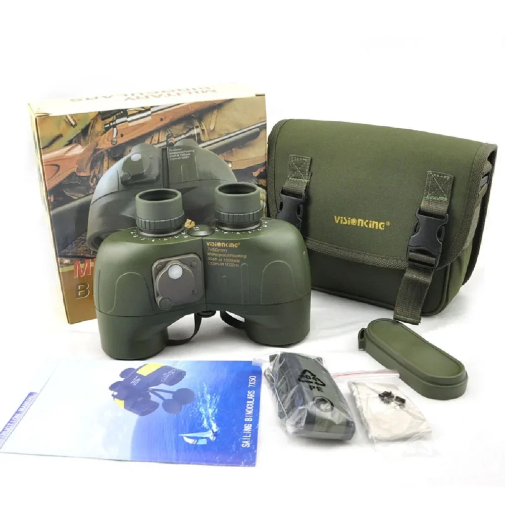 Visionking Floating 7x50 Porro Binoculars Rangefinder Illuminated Compass Power Nitrogen FMC Bak4 Waterproof Hunting Telescope