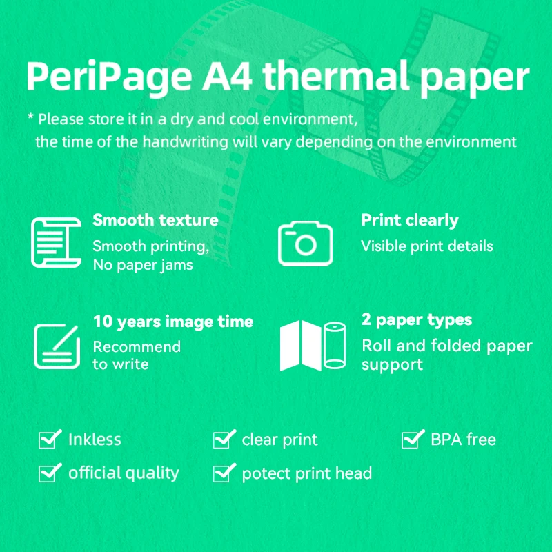 PeriPage Official Thermal Paper A4 210mm Thermal Fax Machine Paper Long Storage Thermal Paper