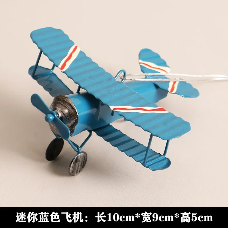Ijzer Retro Vliegtuig Beeldjes Metalen Vliegtuig Model Vintage Zweefvliegtuig Tweedekker Miniaturen Home Decor Kinderspeelgoed Decoratie
