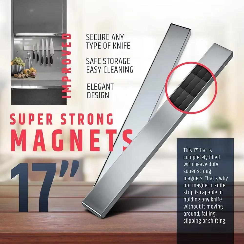 40cm Magnetic Knife Holder Stainless Steel Knife Magnetic Strip Wall Mounted Knife Rack Block Metal Tool Holder Self Adhesive