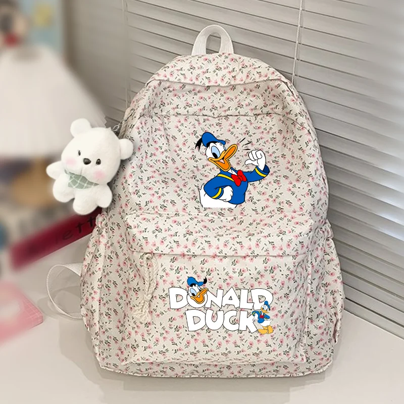 

Donald Duck Simple Backpack Casual Floral Student Backpack Teenage Book Bag Travel Rucksack for Teenage Girls