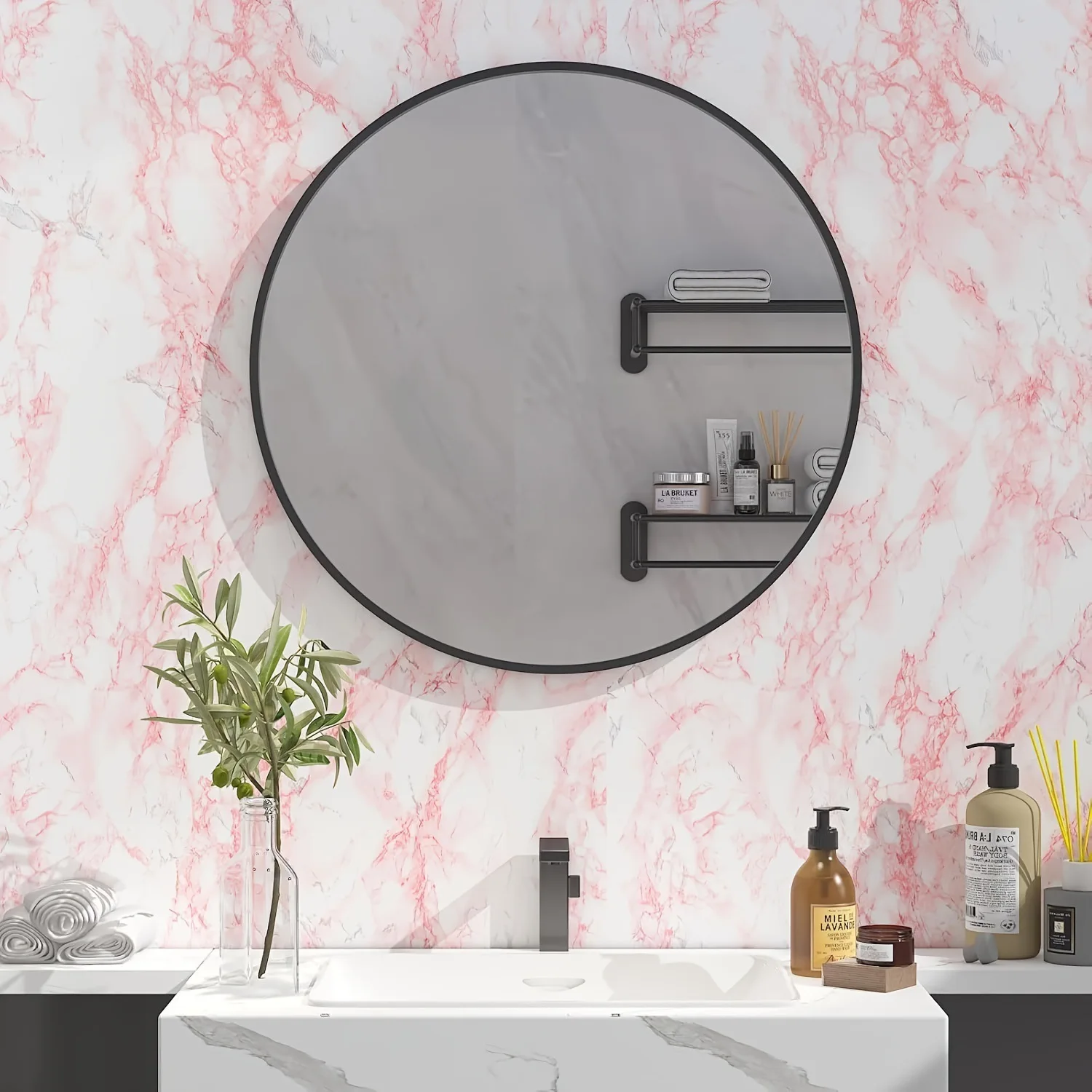 Imitation Marble Texture Self-adhesive Wallpaper Pink Oil Resistant and Waterproof Desk Furniture Decoration Sticker Wallpaper