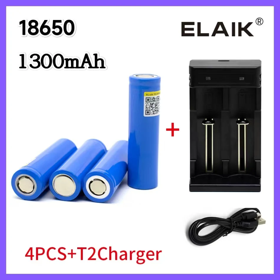 Batería recargable de iones de litio para linterna, pila de 18650 V, 3,7, 18650 mAh de capacidad, cargador, 1300