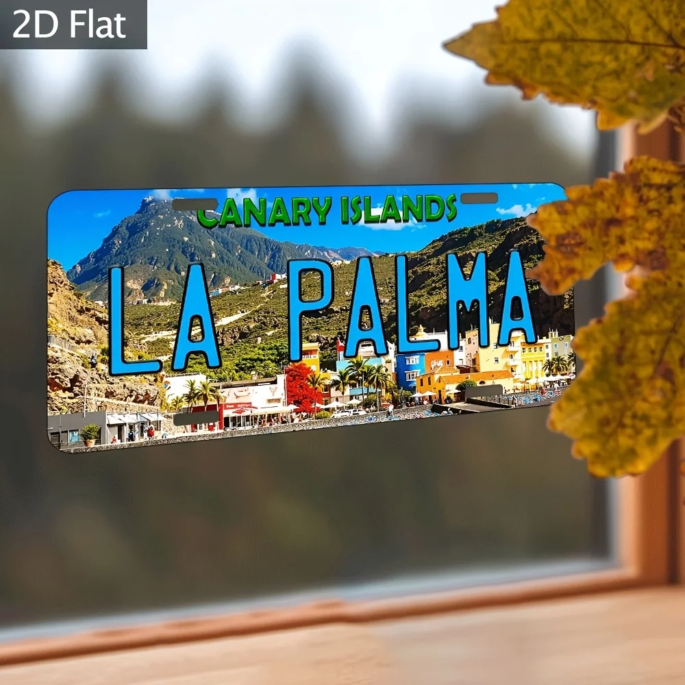 La Palma Canary Islands Volcanic Townscape License Plate Style Aluminum Metal Sign Retro Travel Souvenir Wall Art Decor for Home
