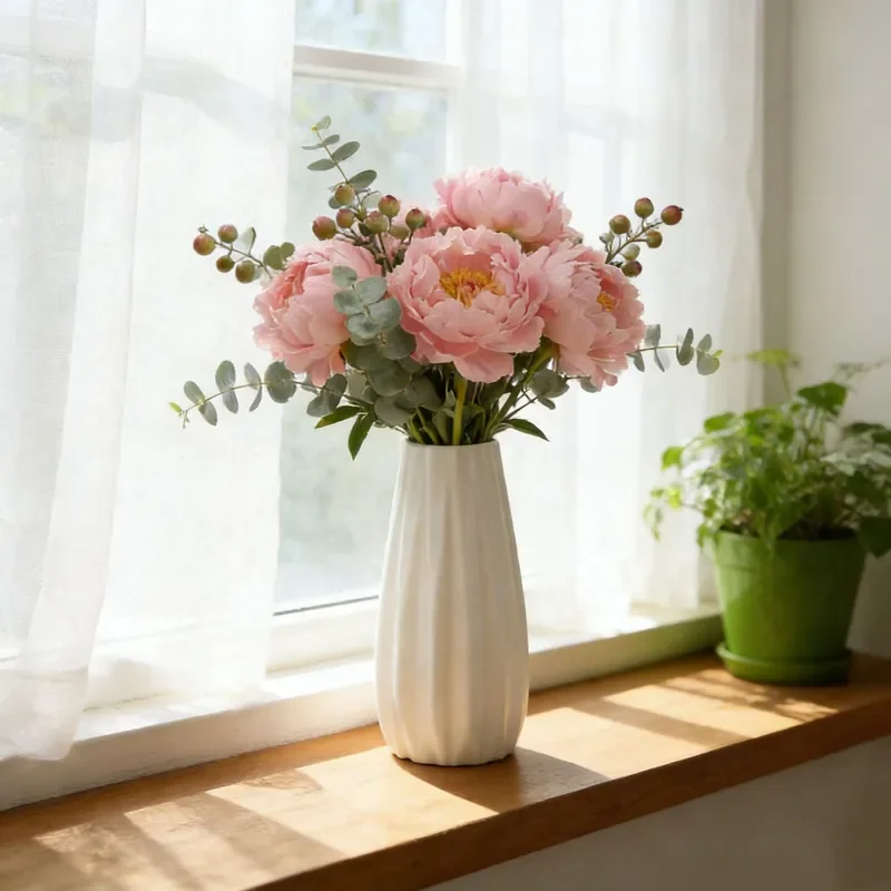 for French Style Plastic Vase Imitation Ceramics Light Luxury High Grade Anti Drop Dried Flower Fake Flower Twist Stick