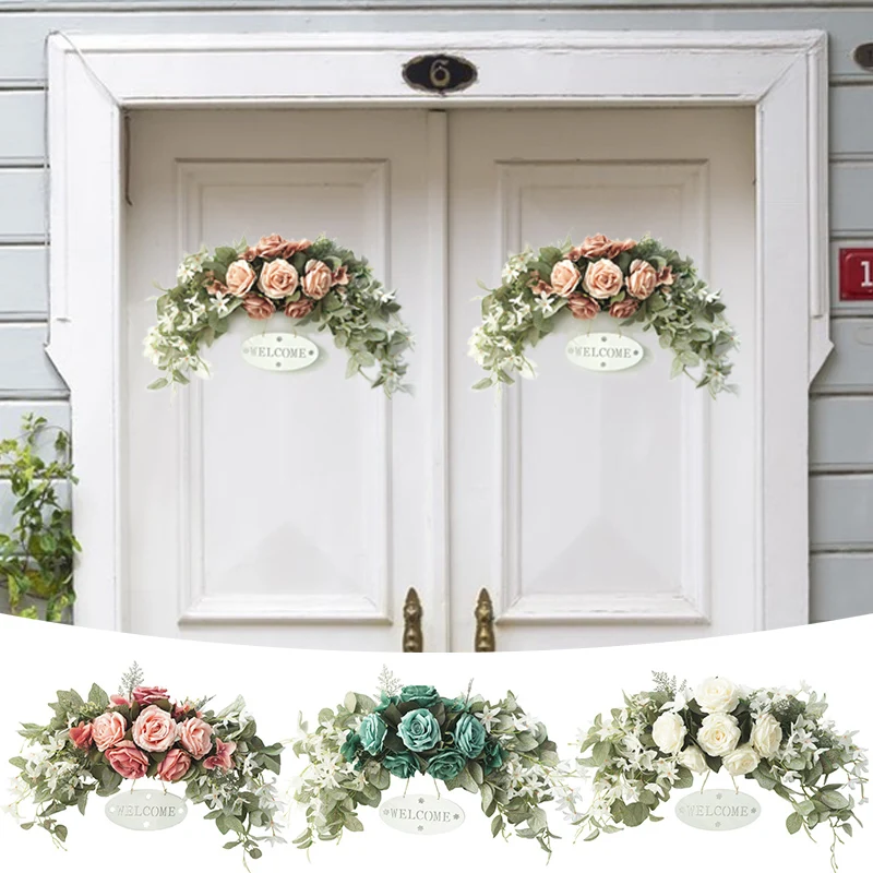 

Lintel Decoration Spring Swag Silk Cloth Wall Hanging Wedding Arch Wreath Rose Garland Welcome Sign Hanging Faux Flower Branches