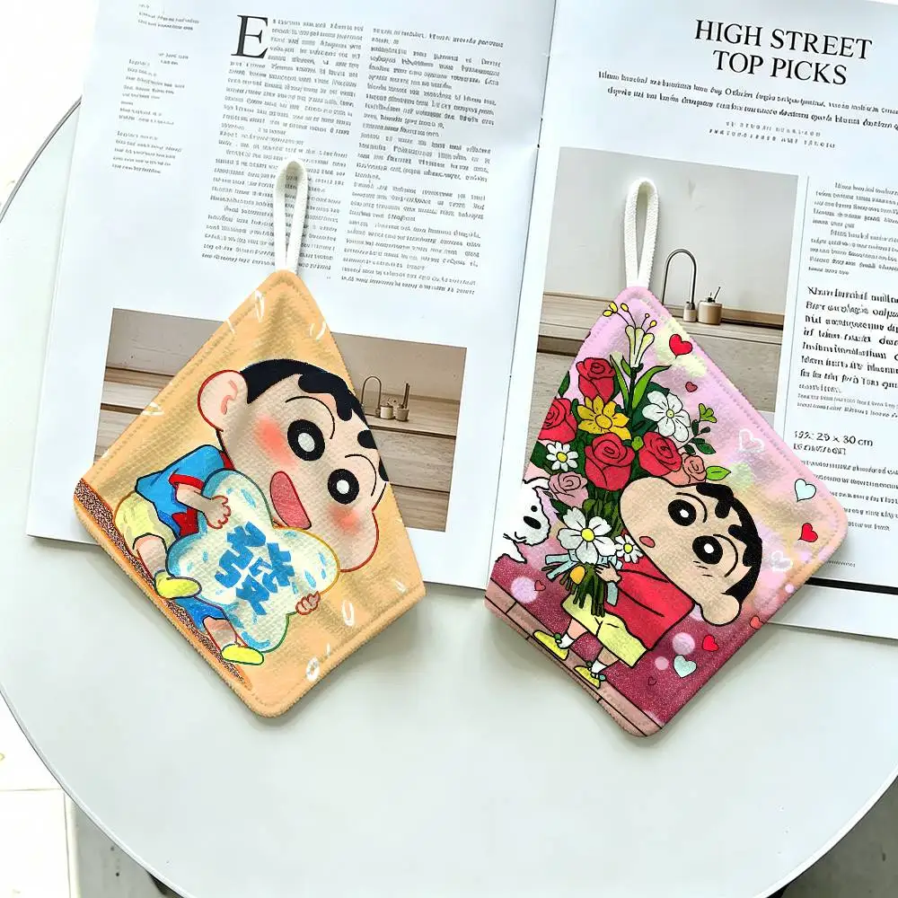 Cartoon C-Crayon Shin-Chan Cute Polyester Cotton Hand Wiping Towel, Anti-shrink Hanging Kitchen Cloth for Household Cleaning