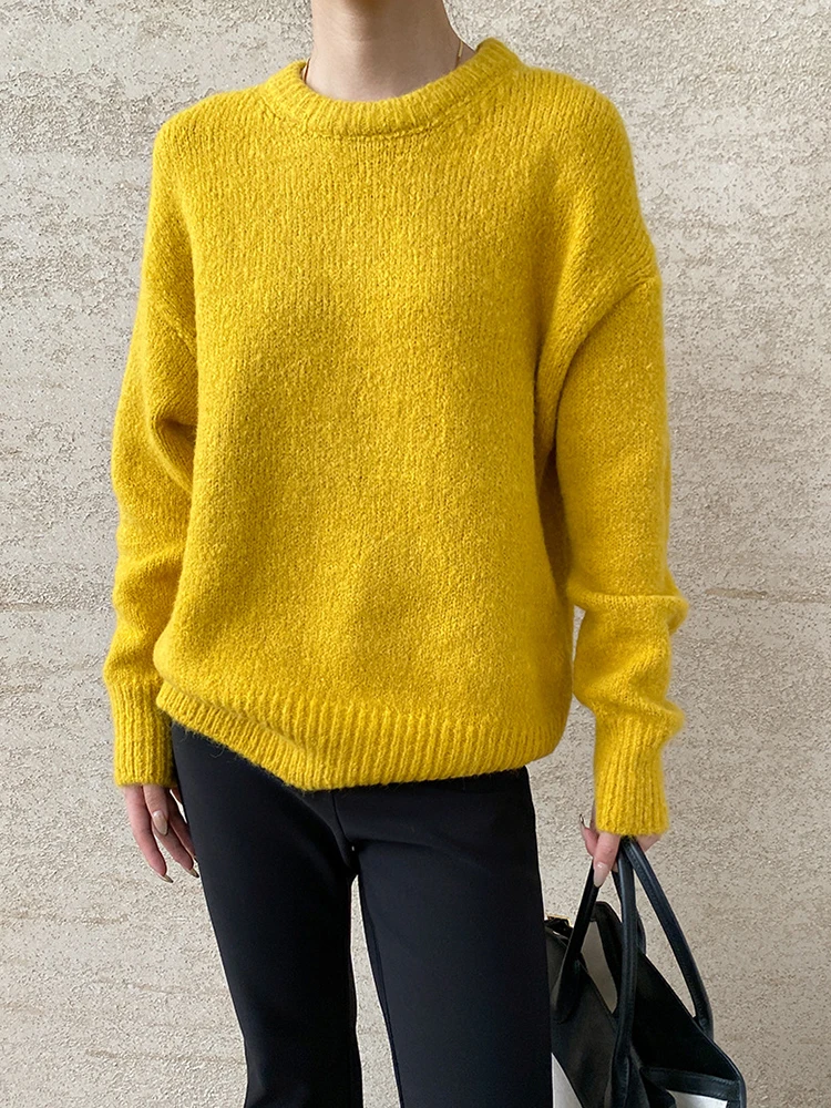 [LANMREM] Knitting Pullover Sweater For Women Round Neck Long Sleeve Warm Female Loose Tops Fashion 2024 Autumn New 26C586