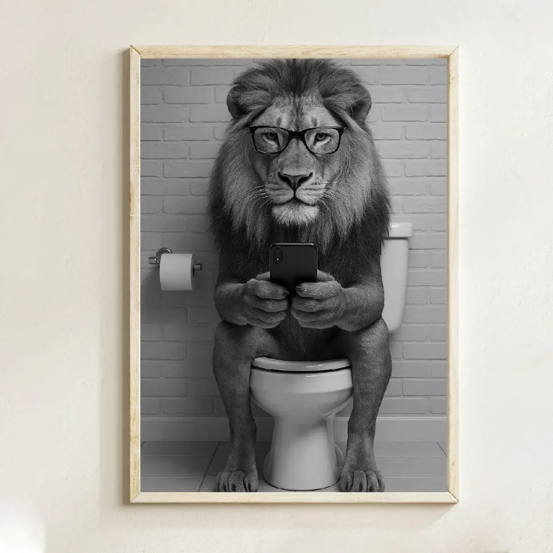 2D Flat, 2D Flat, 1pc Wall Decoration Featuring a Humorous Vintage Poster of a Lion Using a Phone While on The Toilet. This S