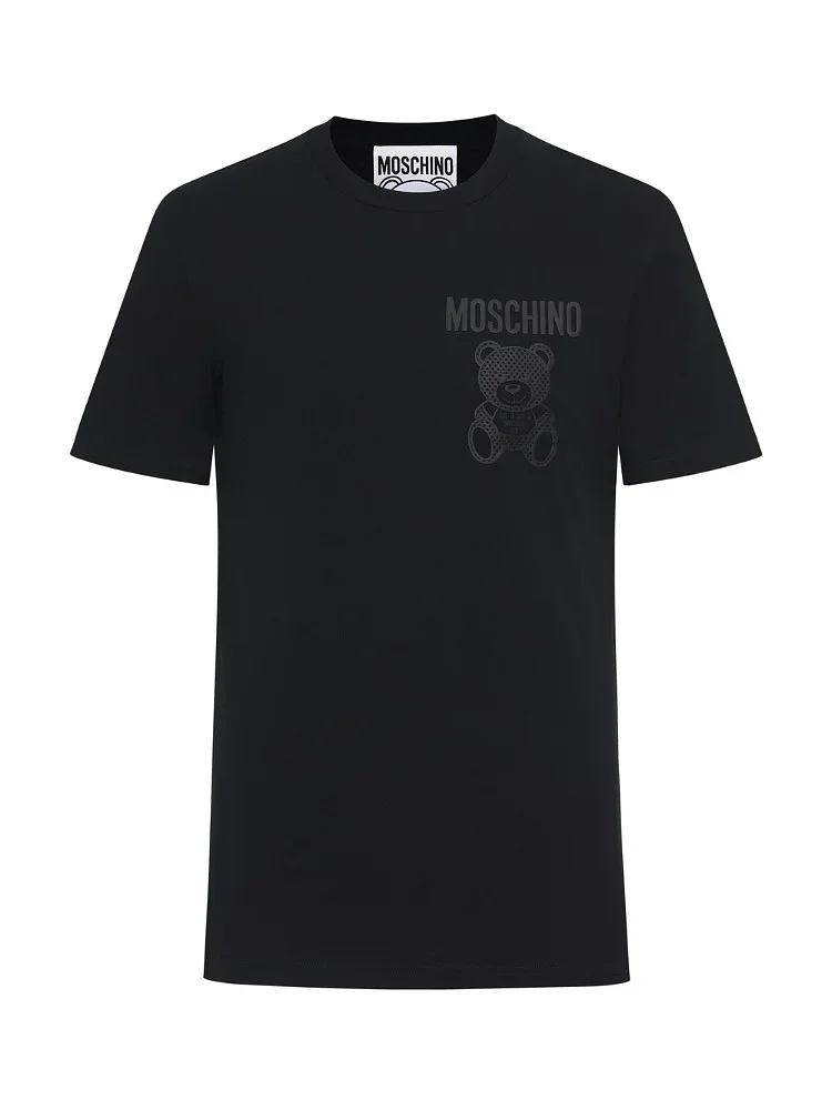 Casual Design Summer Short Sleeve T-shirt Moschino/ Moschino Early Spring Men's and Women's Teddy Bear Grid Plain Knit T-shirt