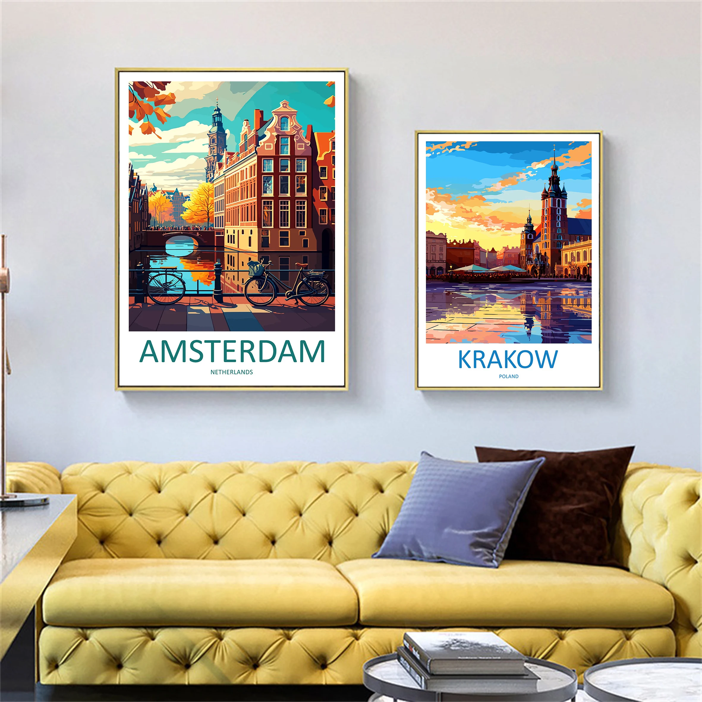 Amsterdam travel print wall art Netherlands Edinburgh wall hanging art Scotland lover gift Krakow canvas poster home decor
