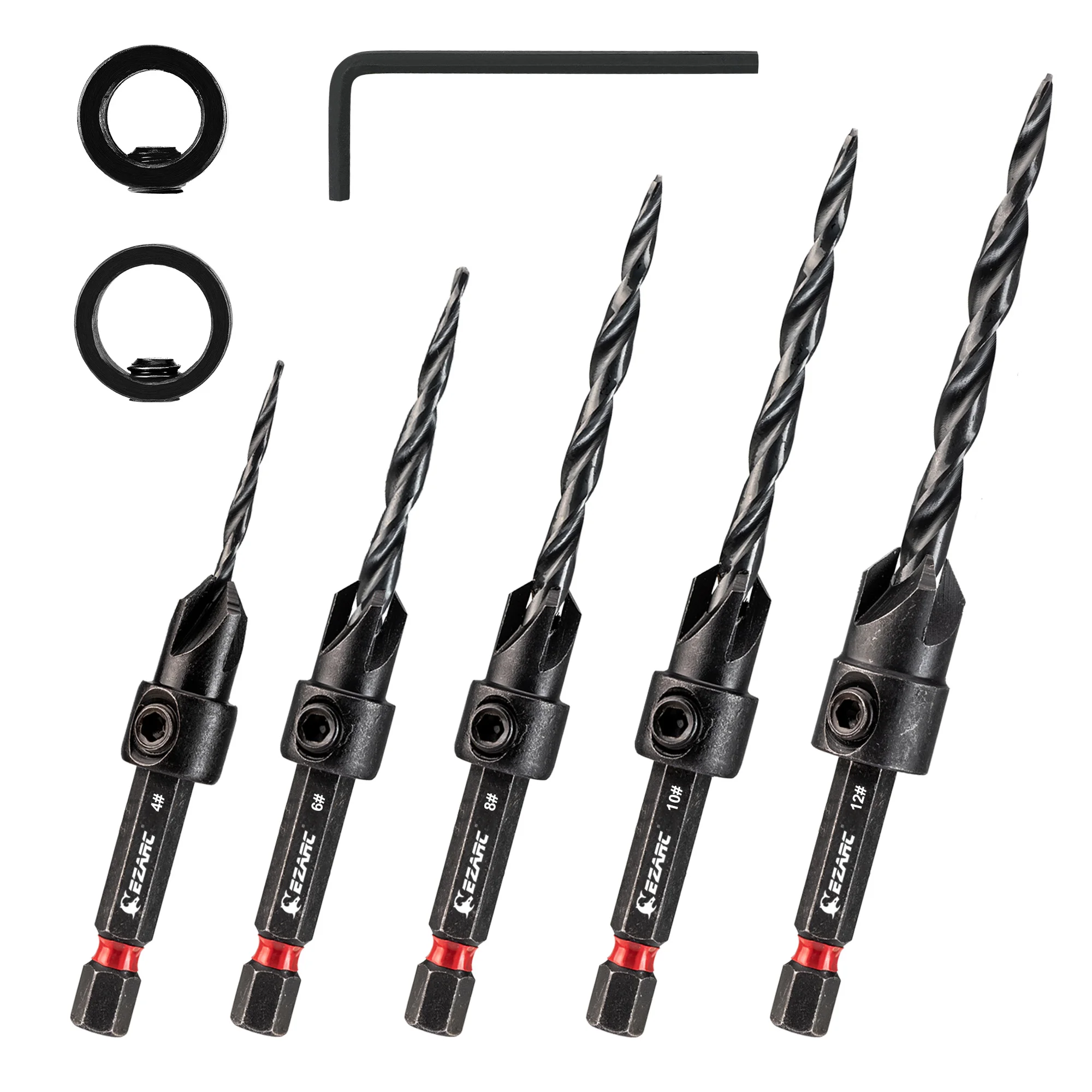 EZARC 8pcs Countersink Drill Bit Set for Woodworking, HSS Tapered Drill Bits Counter Sinker Kit, 1/4