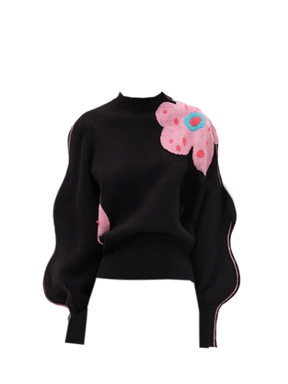 Bla Wave Sve ラウンドネ ニットセーター レディース オリジナルバージョン 秋冬 花柄カラー ブロ 通勤 スリムフィット