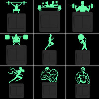 Fitness Sport Luminous Stickers Gym Wall Switch Decoration Fridge Car Decal Bodybuilding Man/Running Woman/Exercise Ball/Barbell