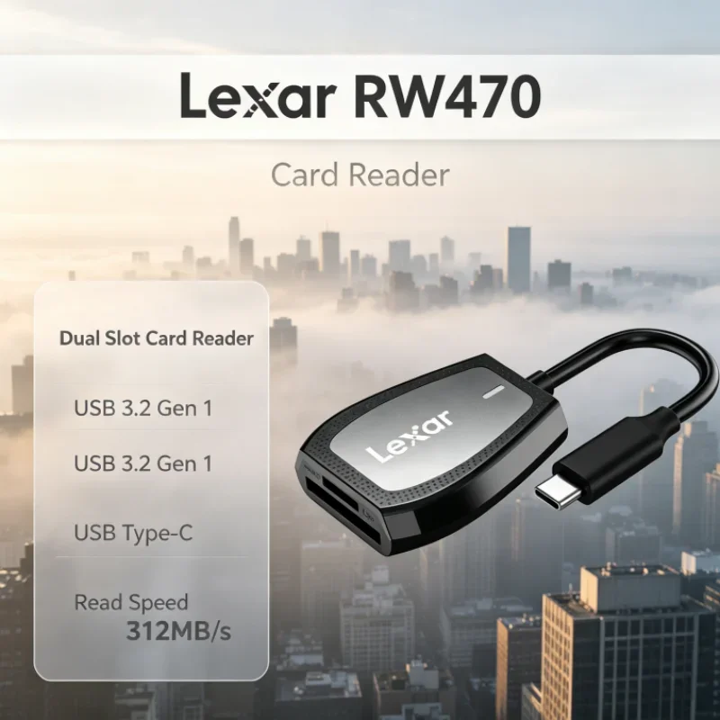 Lexar RW470 2-in-1 Dual Slot Type-C USB 3.2 Gen1 Card Reader SD microSD UHS-II for SD Card Data Transfer