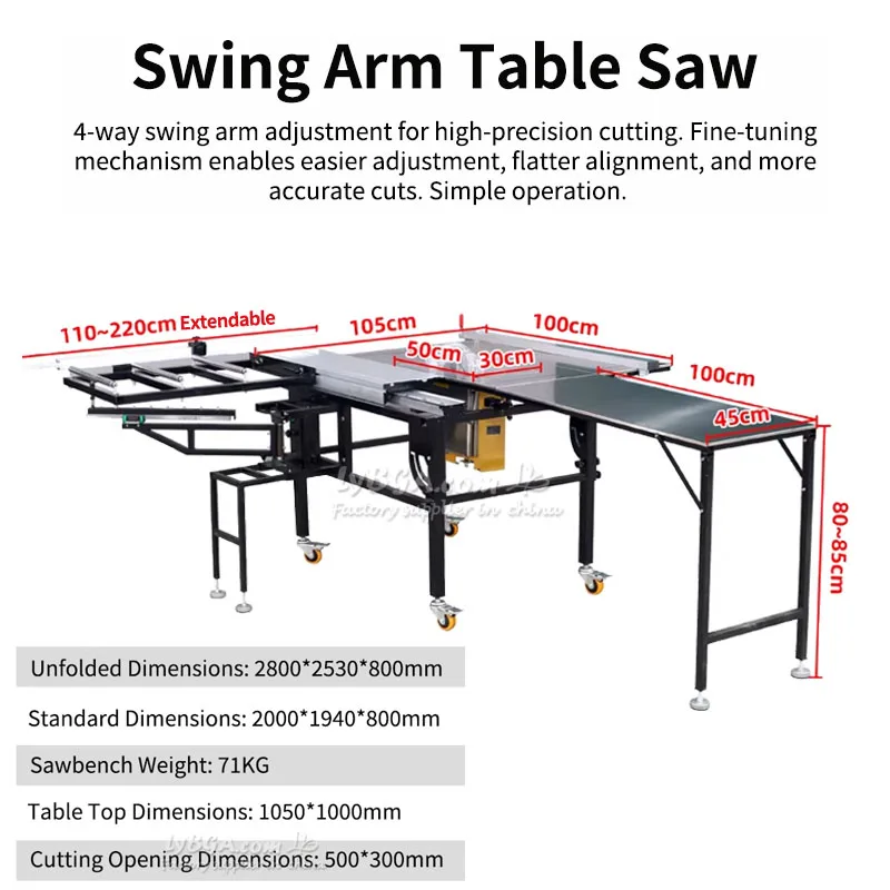 LY Swing Arm Table Saw Four-way Swing Arm Adjustment Customized High-Precision Cutting Fine-Tuning Folding Structure