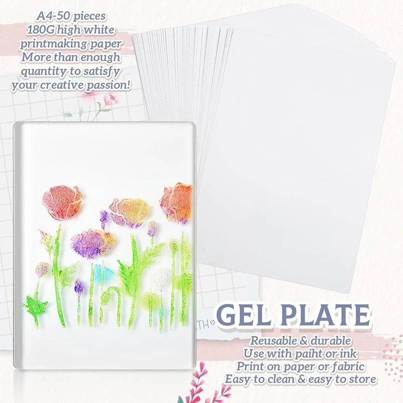 8 X 10 Inch Gel Printing Plate Kit, Complete Monoprinting Set with Brayer, Acrylic Paint,Paper and Tools for Card Making-A46I