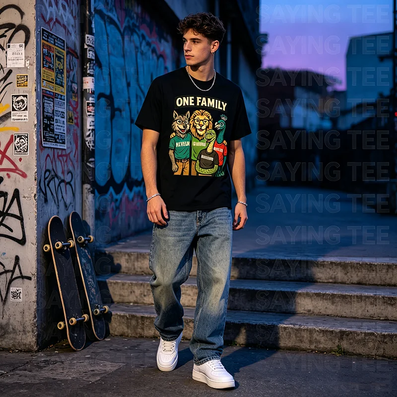 ISIBINDI, REVEUR 4 Häuser 1 Familie T-Shirt Y2k Cartoon Niedliches Grafik-T-Shirt mit Spruch „Reveur“, Haus, Träumer, Rca, Schule, Geist, Geschenk – Detail 7
