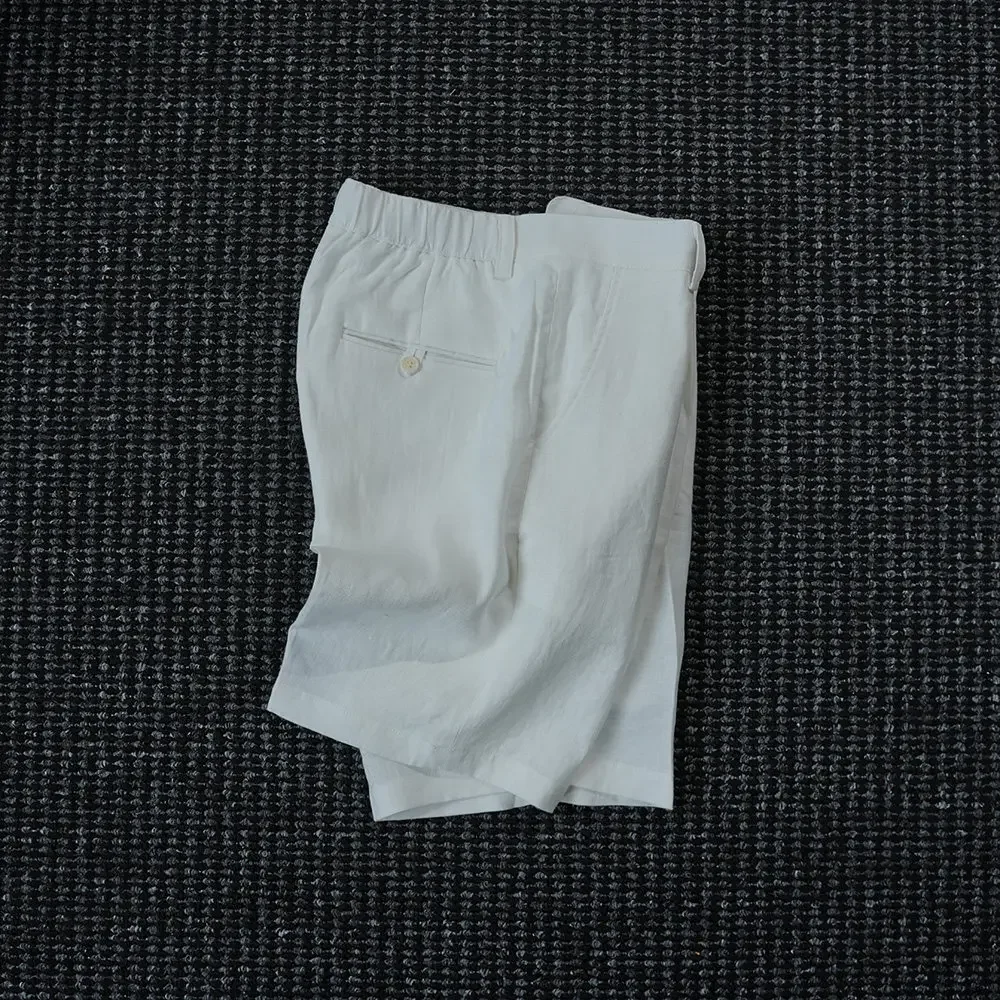 Summer 100% linen old money wind but knee five-point pants men's casual comfortable breathable loose shorts