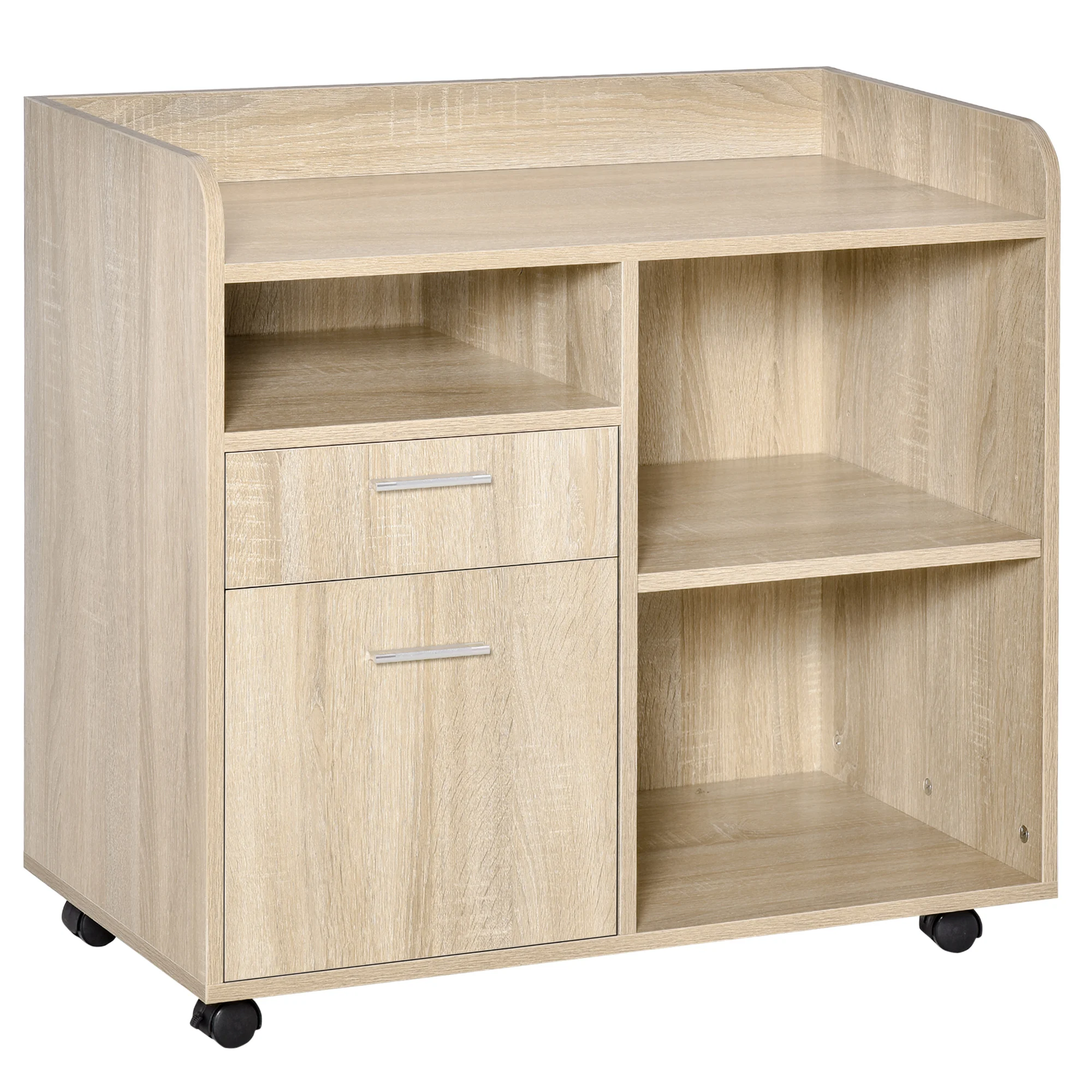 Vinsetto printer cabinet with 3 compartments 2 drawers for files adjustable shelf wheels with 2 brakes 80x40x72 cm