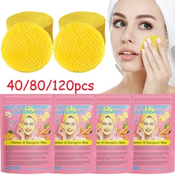 120PCS Face Cleansing Sponge Professional Turmeric Kojic Acid Facial Cleansing Pads for Removing Dead Skin Skin Exfoliating