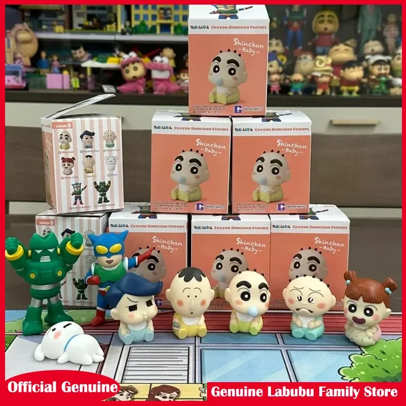 Caja ciega Bandai Crayon Shin-Chan Friends, figuras coleccionables encantadoras de tercera edición, decoraciones de oficina, regalos de navidad