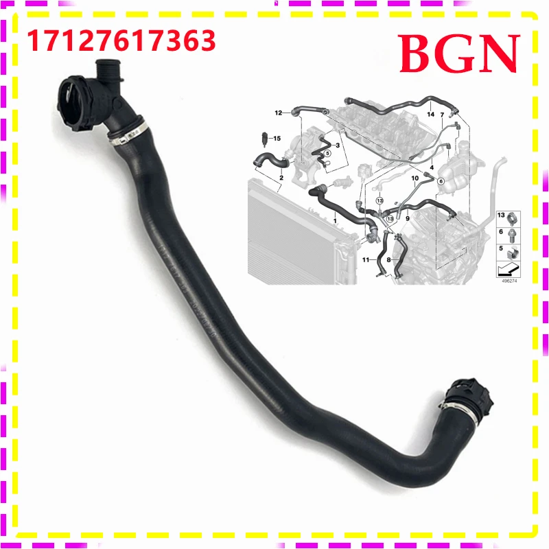 

17127617363 Coolant Hose Water Tank Water Supply Pipe For BMW 1Series X1 X2 B38 B48 Mini F56 F48 F60 F49