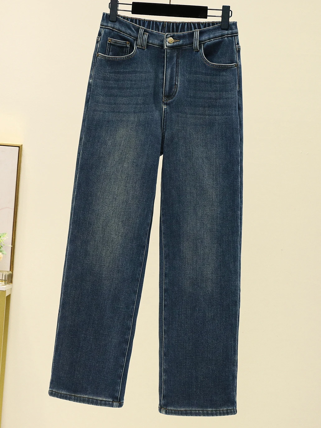 

plus Size Fce Lined Thi Straight Leg Jeans High Waist Loose Vintage Slim Fit Wide Leg Pants Women's Winter Faion